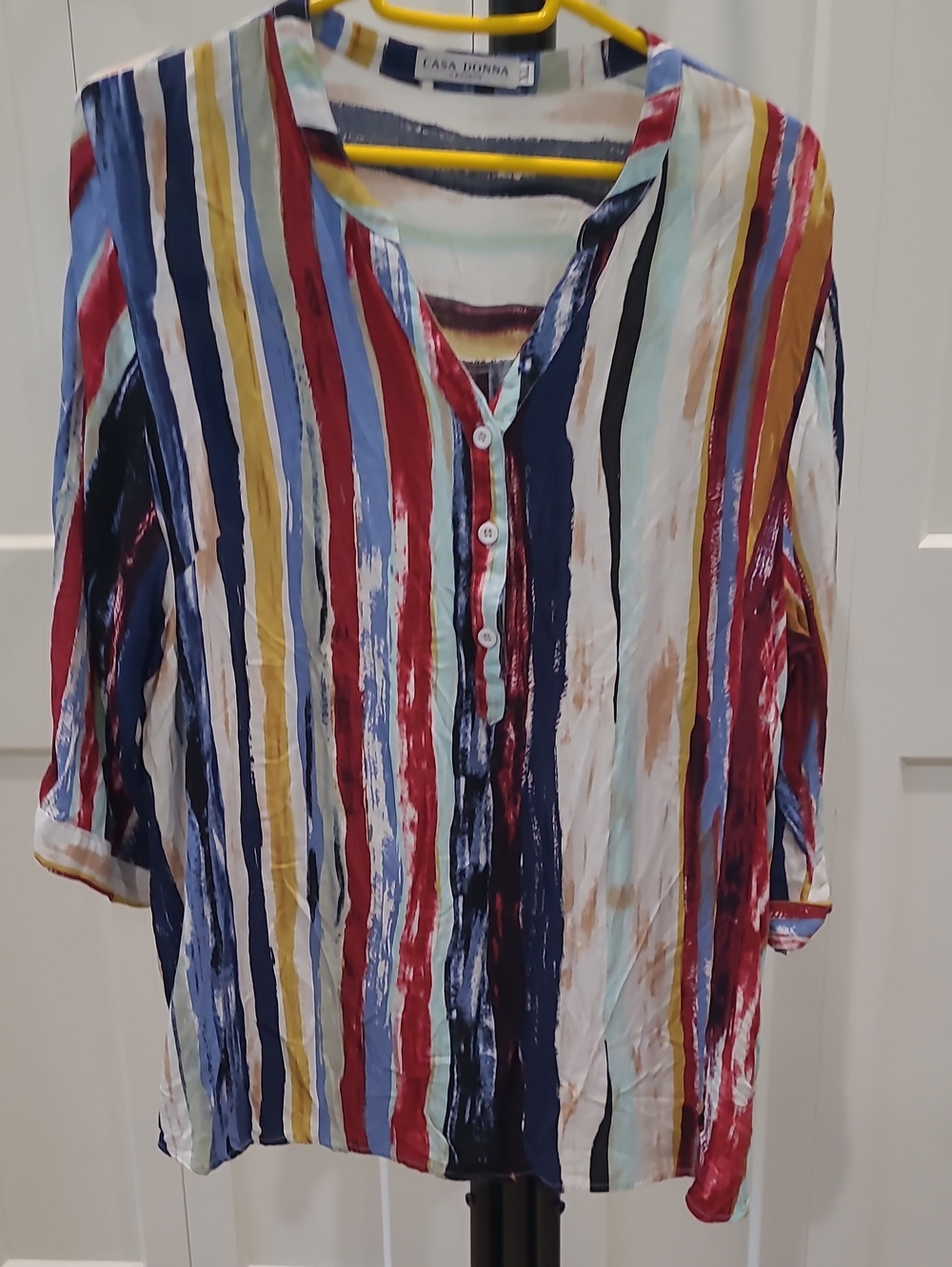 Casa Donna Multicolor Painted Stripe Button-Up Blouse